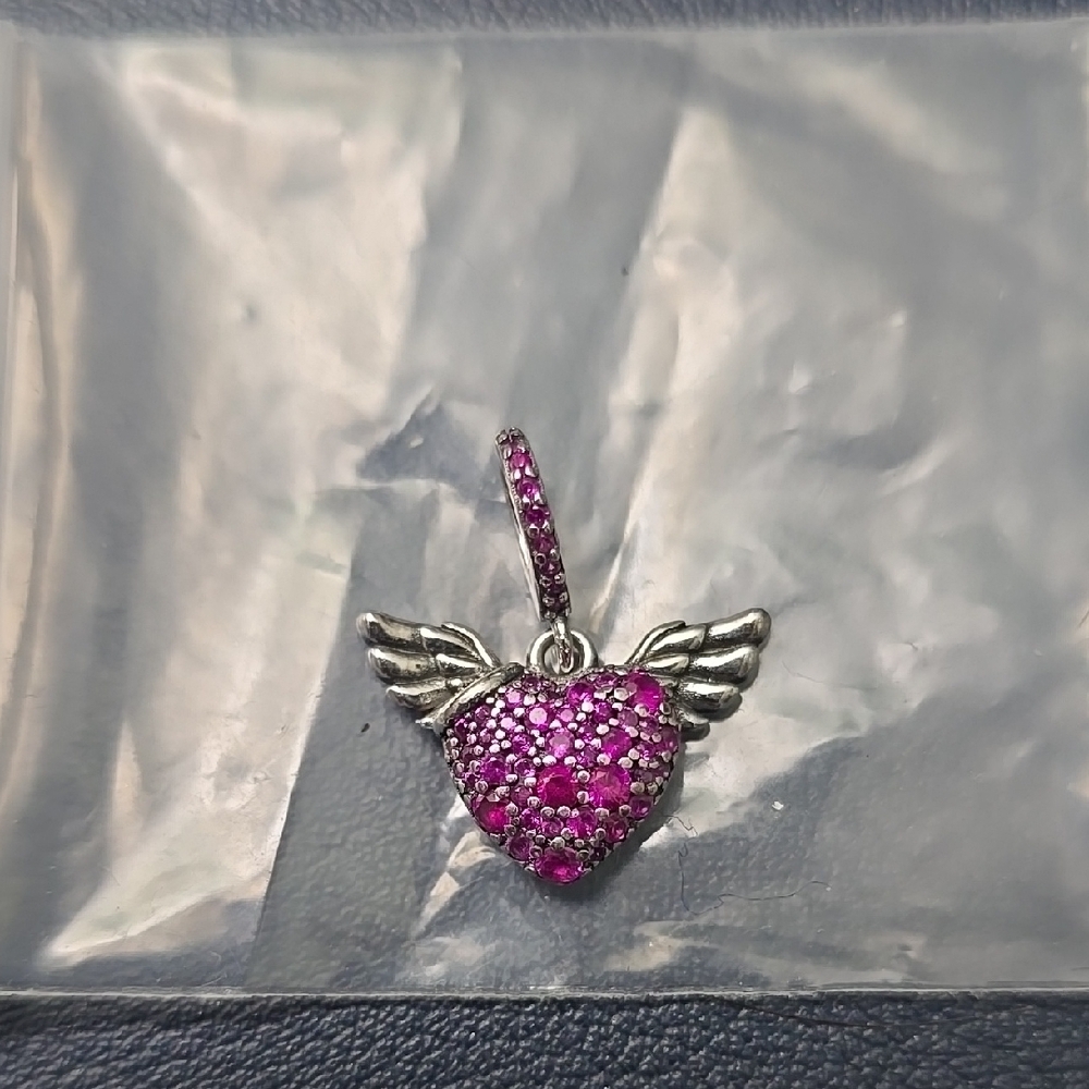 Silver and Pink Heart Wing Pendant